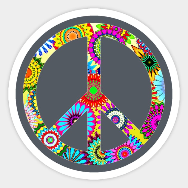 Groovy Peace Sign with Floral Pattern Sticker by ddtk